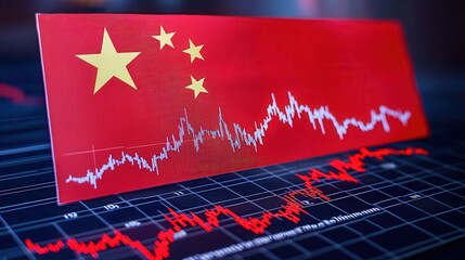 Global economy China stock market impact Financial data analysis with China's flag background.