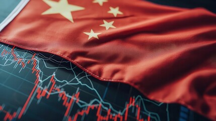 Global economy China stock market impact Chinese flag overlaying stock market data and graphs.