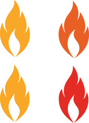 A vector set features hot fire flame icons, an illustration of burning power and heat design elements