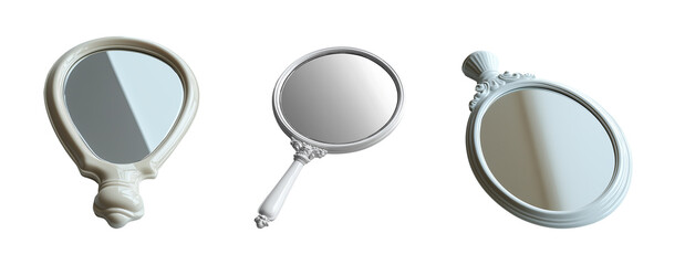 Fototapeta premium Classic white hand mirrors in various elegant designs showcase intricate details and smooth surfaces, perfect for adding charm to any decor