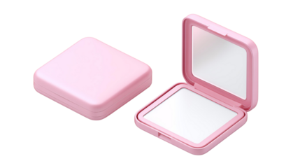 Isolated trasparent Png. Stylish pink compact mirror for daily use.