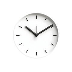 Simple White Clock with Black Hands: Minimalist Timepiece Image on white background