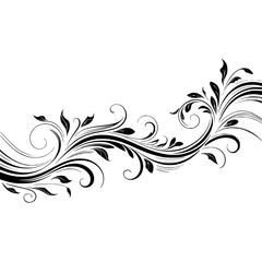 Elegant Black Floral Swirl Decorative Border Design Element on Light Grey Background
