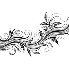 Elegant Abstract Floral Swirl Design in Black and White - Hand Drawn Illustration Element