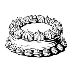 Vector Hand Drawn Swirl Icing Cake Graphic Art Illustration