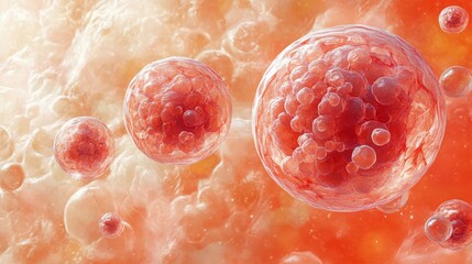 3D rendering of dendritic cells and macrophage cells attacking cancer cell in human body, microscopic view of malignant tumor cells for medical research, oncology, health science, immunotherapy