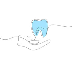 Continuous line drawing of tooth. Dental care symbol. Dentist sign. Health and medical. One line drawing. Single line art. Vector illustration.