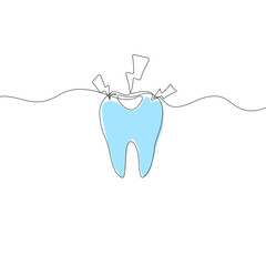 Continuous line drawing of tooth. Dental care symbol. Dentist sign. Health and medical. One line drawing. Single line art. Vector illustration.