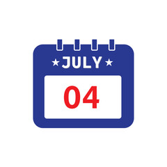 July 4 calendar reminder. 4th july daily calendar icon template. Vector illustration EPS10