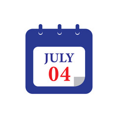 july 4 calendar reminder. 4th july daily calendar icon template, independence Day icon, perfect for holiday and event graphics.. Vector illustration