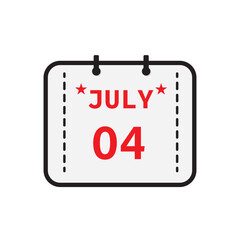 july 4 calendar reminder. 4th july daily calendar icon template, independence Day icon, perfect for holiday and event graphics.. Vector illustration
