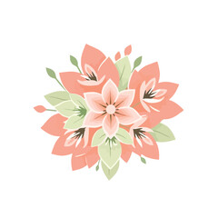Abstract floral logo Coral pink and sage green abstract flowers in a minimalist vector cluster, arranged symmetrically with geometric shapes and clean lines on a white background