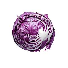 Obraz premium A single whole red cabbage with shiny layered leaves displayed in realistic style and high detail against a white transparent background without shadow