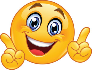 Happy Emoji Emoticon Pointing Both Index Fingers Up, Drawing Attention or Dancing to Music