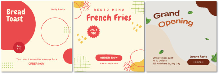 Vibrant promotional restaurant templates perfect for social media marketing