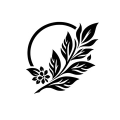 Elegant Black and White Graphic Floral Element with Circle Frame