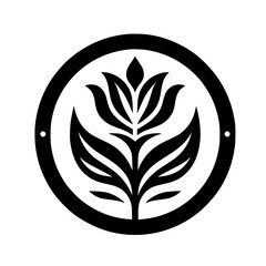 Minimalist Abstract Floral Logo Icon in Black Circle Frame - Silhouette Design