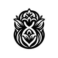 Symmetrical Abstract Black and White Floral Emblem Design