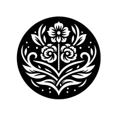 Elegant Black and White Floral Silhouette Ornament in Circle