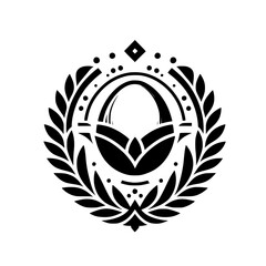 Obraz premium Abstract Black & White Emblem with Stylized Wreath, Egg Shape, and Geometric Elements - Modern Graphic Design