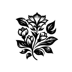 Elegant Stylized Black and White Floral Arrangement Graphic Illustration