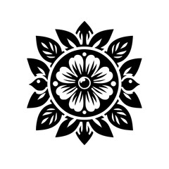 Stylized Black and White Floral Mandala Graphic Design Element