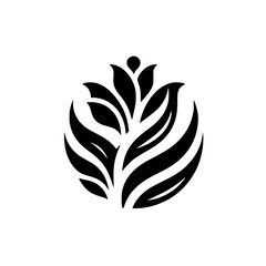Elegant Black Minimalist Floral Logo Icon. Abstract Organic Plant Graphic Emblem in Circle Shape. Modern Botanical Nature Symbol.