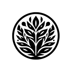 Stylized Black and White Tree Logo in Circle Minimalist Icon
