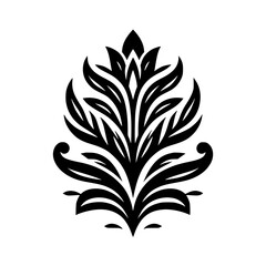 Elegant Symmetrical Floral Flourish Graphic Ornament Black White Minimalist Style Design Element