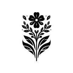 Stylized Elegant Black and White Folk Floral Emblem Graphic Design