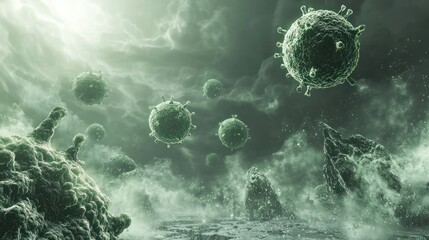 A digitally illustrated concept showing the destruction of cells or viruses in a biological setting.