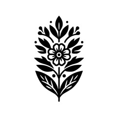 Black and White Stylized Folk Floral Motif Vector Graphic