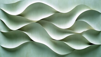 Obraz premium Abstract Green Wave Pattern, Nature Inspired, Pale Sage Art Background, Layered Paper Design.