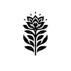 Minimalist Graphic Black Flower Icon with Radiant Petals and Leaves