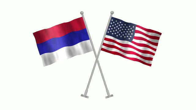 Flag of Republica Srpska and USA, Cross table flag of Republica Srpska and USA on white screen, Republica Srpska and USA 3D Animation flag waving in the wind isolated on white Background. 
