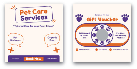 Whimsical Pet Care Services and Gift Voucher Social Media Design Layout