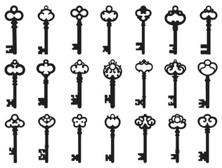 VINTAGE KEYS SILHOUETTE WHITE BACKGROUND