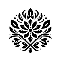 Elegant Black and White Symmetrical Floral Design Element - Decorative Graphic Motif