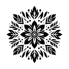Intricate Black and White Symmetrical Floral Motif Design