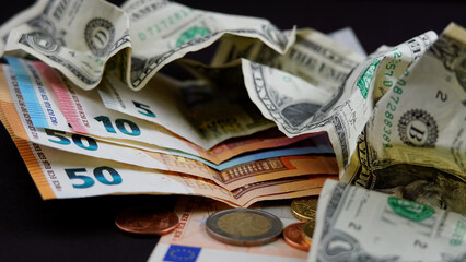 Dollar and Euro paper money economy currency