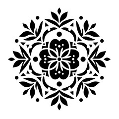 Elegant Symmetrical Ornamental Vector Design - Black and White Floral Mandala Motif for Decoration