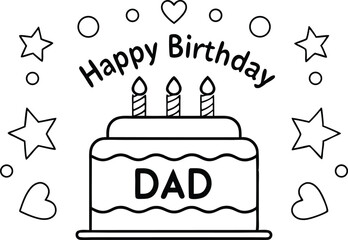 Happy Birthday Dad Cake with Candles, Stars, Hearts & Circles