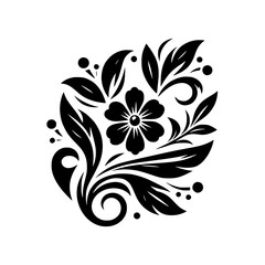 Elegant Black Floral Ornament Vector Graphic - Stylized Botanical Design Element with Leaves and Swirls