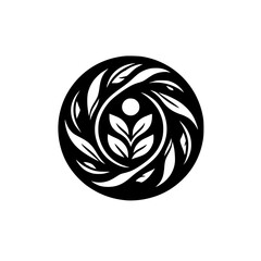 Stylized Human Figure with Leaves in Circle Logo - Black and White Organic Growth and Wellness Symbol
