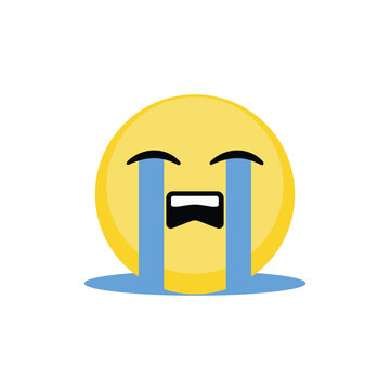 Crying Emoji Icon, Sad Face Emoticon with Tears Vector