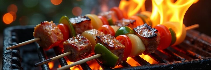 Delicious grilled skewers with vibrant vegetables and savory meat, perfect for summer barbecues.