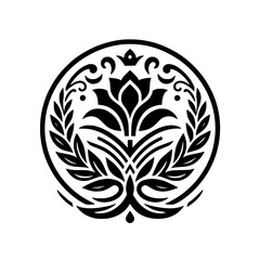 Minimalist Black & White Emblem - Flower, Laurel, Crown, Drop Symbol