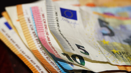 Euro paper money and coins