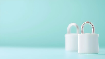 Fototapeta premium Two White Padlocks on Aqua Background