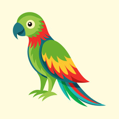 Colorful parrot illustration with vibrant green, yellow, red, and blue plumage